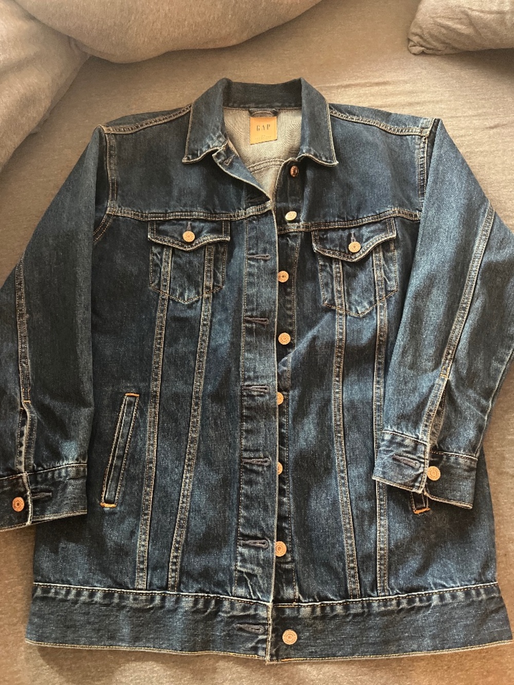 Gap Exclusive Dark Denim oversized Jacket – Rose Gold Buttons